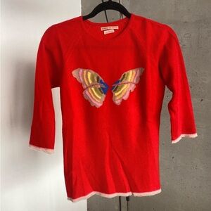 Queene and Belle Red Sweater with Colorful Butterfly Design